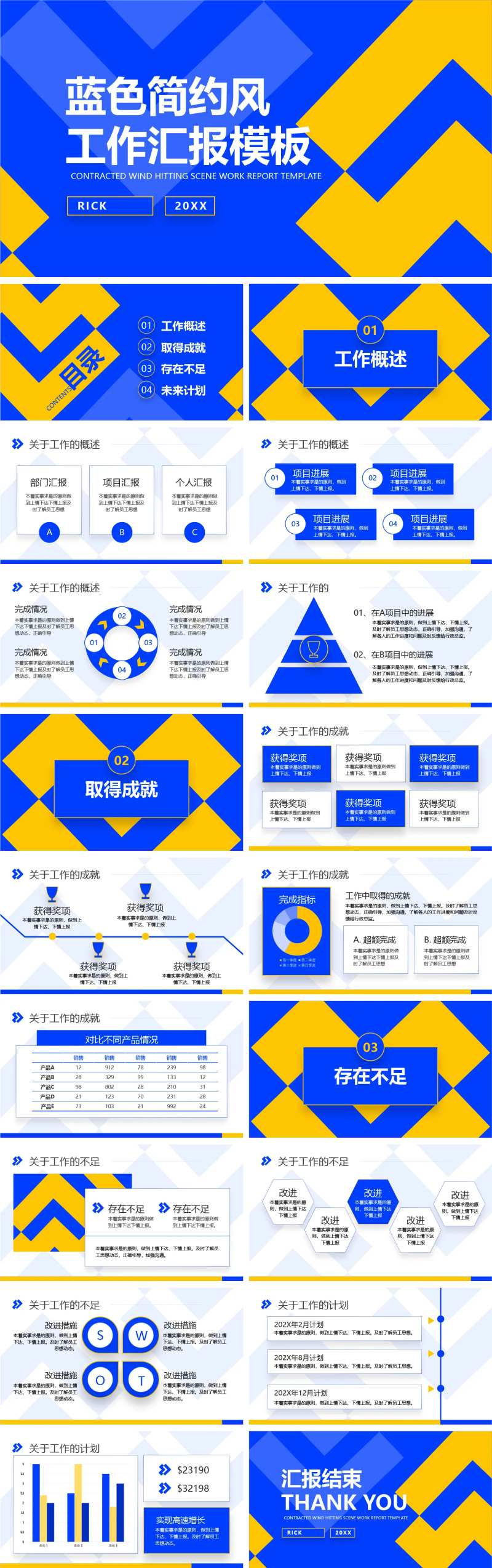 蓝色简约风工作汇报模板PPT-采灵感-cailinggan.com