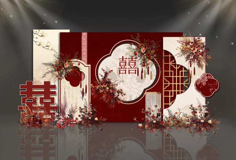 中国风红色订婚喜宴场景布置美陈-采灵感-cailinggan.com