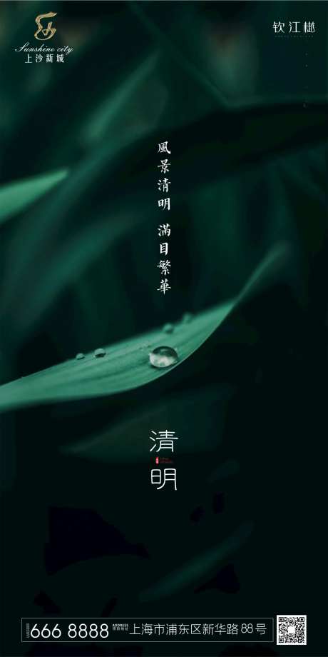 清明节树叶简约海报-采灵感-https://www.cailinggan.com/