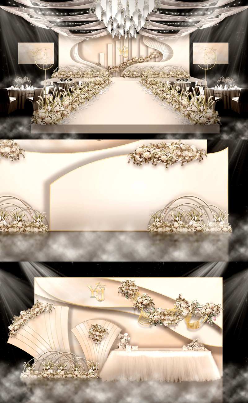 韩式香槟白婚礼效果图印刷文件-采灵感-cailinggan.com