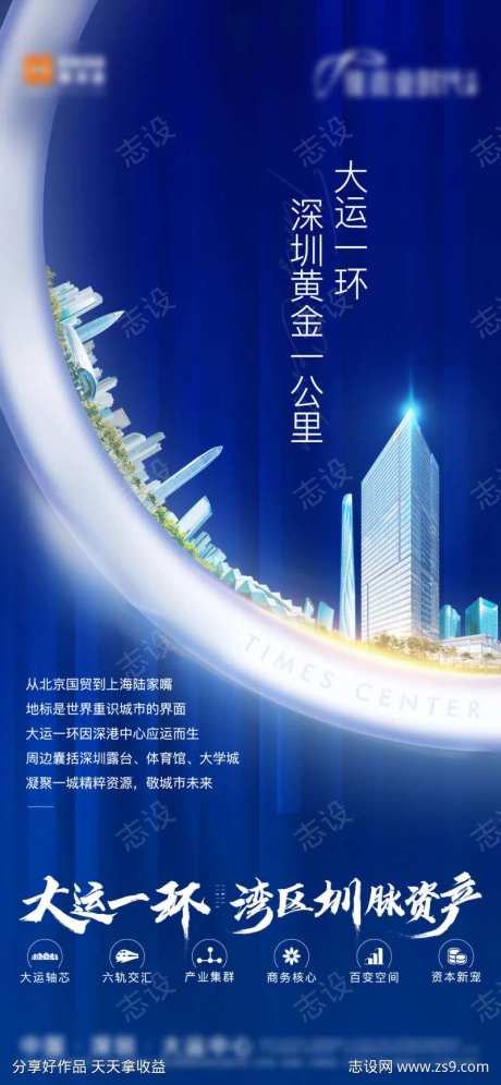 地产蓝色质感公寓一环价值海报-采灵感-https://www.cailinggan.com/