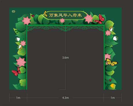 中式春天绿色花朵龙门架门头KT板-采灵感-https://www.cailinggan.com/