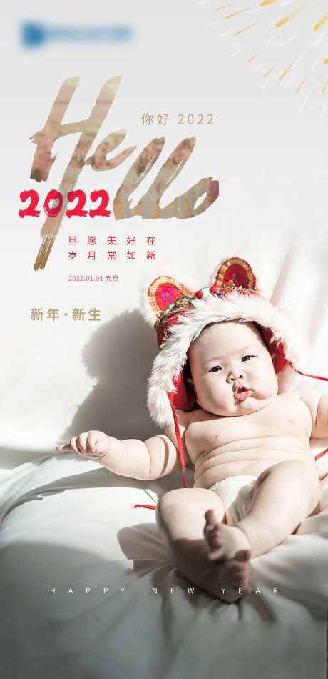 简约虎年婴儿新生元旦新年海报-采灵感-https://www.cailinggan.com/