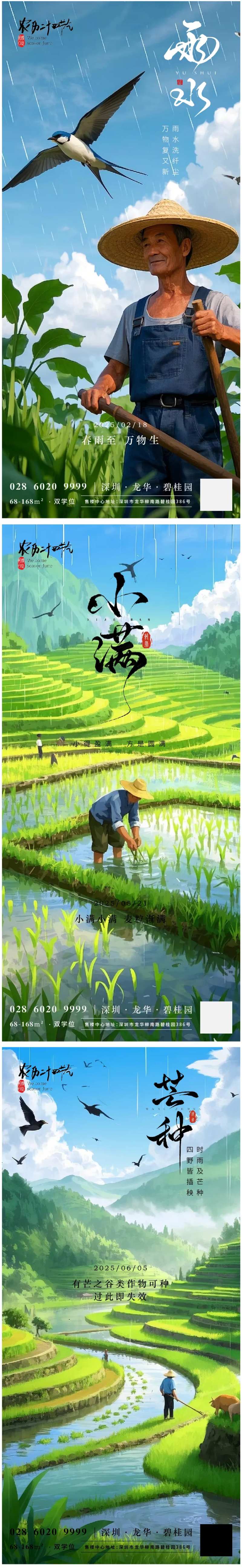 24节气雨水小满芒种农民梯田燕子海报-采灵感-cailinggan.com
