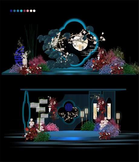 宫廷风中式东方意蕴古风蓝色婚礼美陈-采灵感-https://www.cailinggan.com/