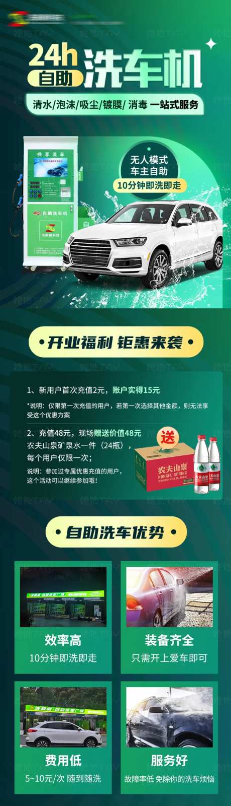 24h自助洗车机店开业活动促销长图-采灵感-https://www.cailinggan.com/
