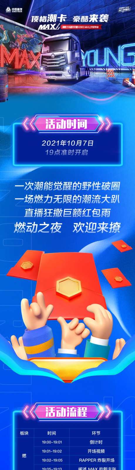 汽车卡车潮流上市活动流程直播长图海报-采灵感-https://www.cailinggan.com/