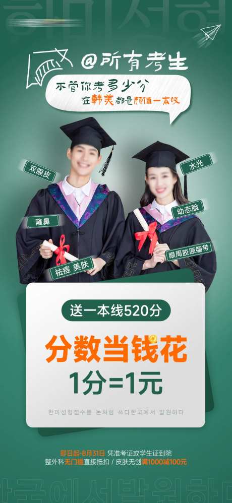 医美毕业季分数当钱花海报-采灵感-https://www.cailinggan.com/