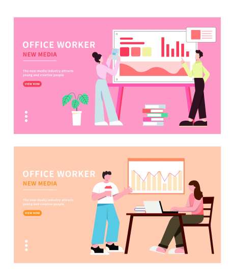 扁平矢量商务办公人物图表插画-采灵感-https://www.cailinggan.com/