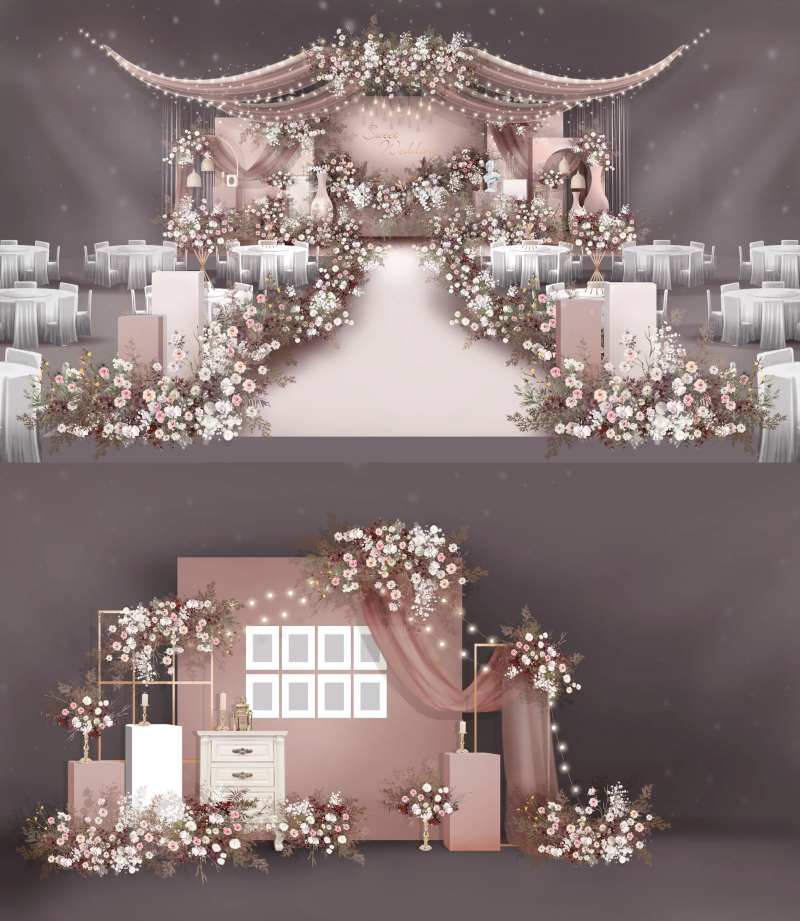 豆沙粉婚礼效果图-采灵感-cailinggan.com