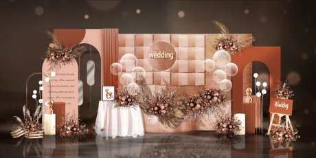 香槟色浪漫婚礼礼迎宾区美陈布置效果图-采灵感-https://www.cailinggan.com/
