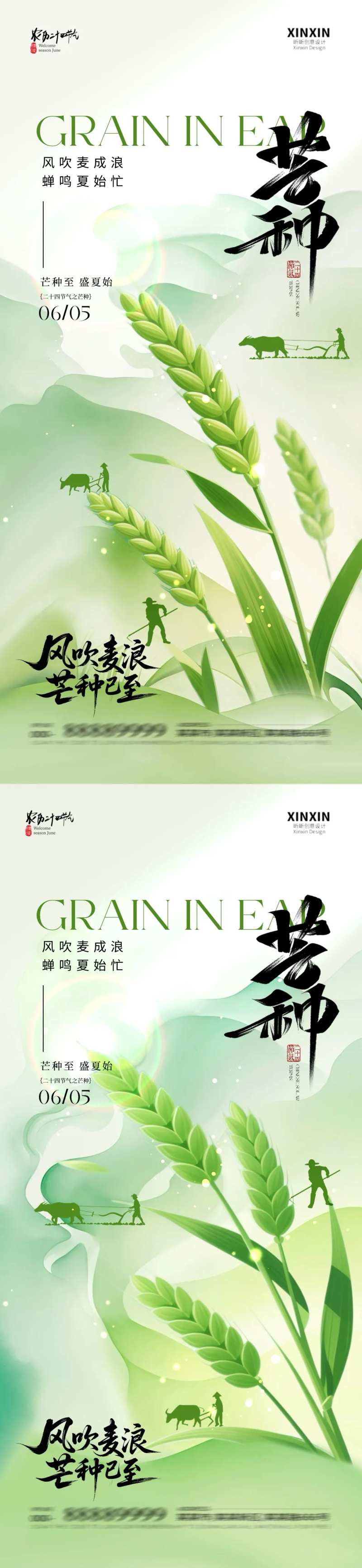地产芒种小麦清新插画海报-采灵感-cailinggan.com