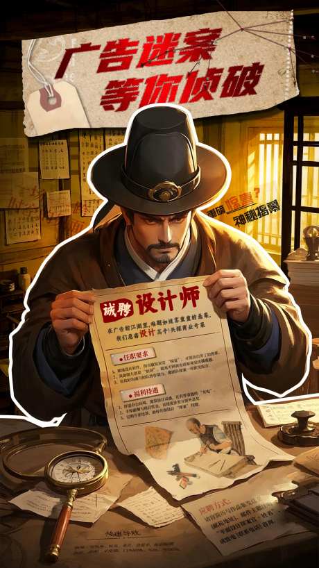 创意古风探案风招聘海报-采灵感-https://www.cailinggan.com/