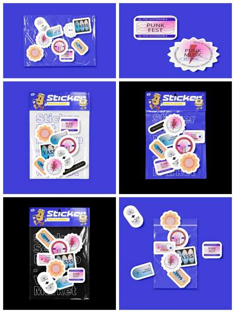 卡通简约蓝底贴纸-采灵感-https://www.cailinggan.com/