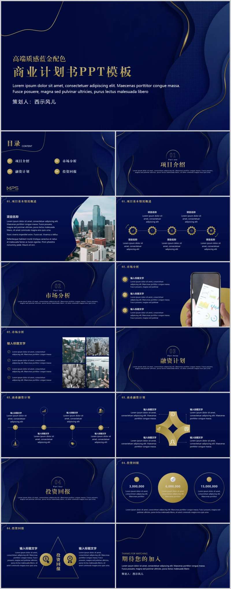 蓝金色质感商业计划书PPT-采灵感-cailinggan.com