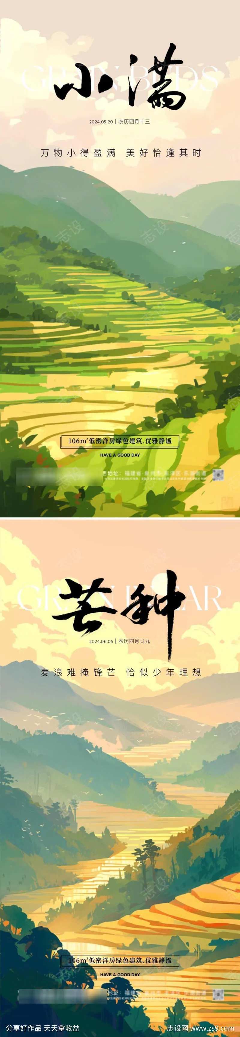 小满芒种梯田海报-采灵感-cailinggan.com