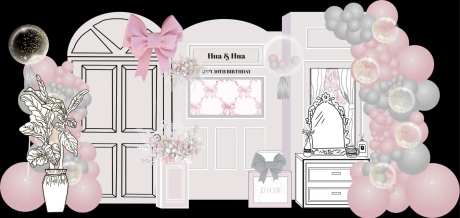 粉色公主风可爱周岁宴场景布置-采灵感-https://www.cailinggan.com/