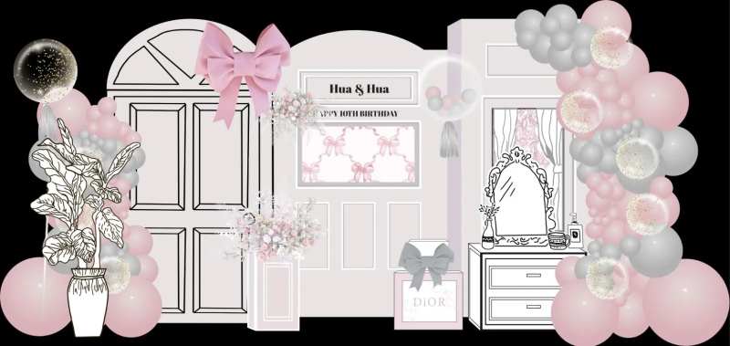 粉色公主风可爱周岁宴场景布置-采灵感-cailinggan.com