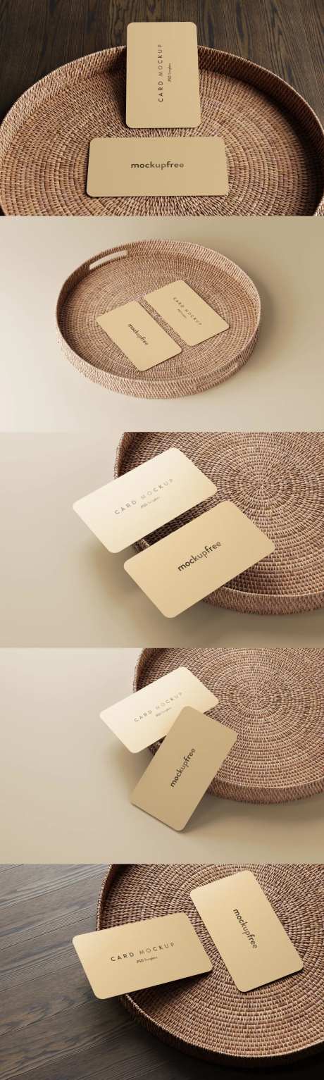 藤制托盘上名片样机-采灵感-https://www.cailinggan.com/