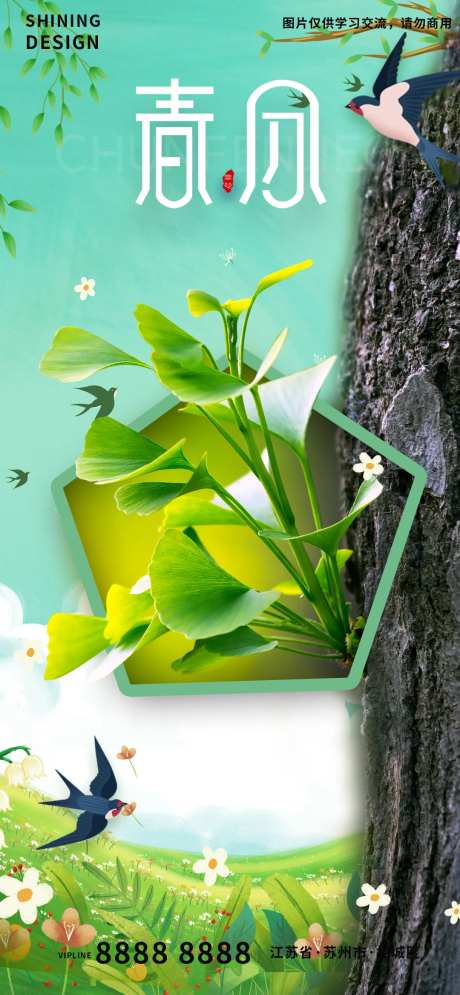 初春春天绿植燕子春分节气海报-采灵感-https://www.cailinggan.com/
