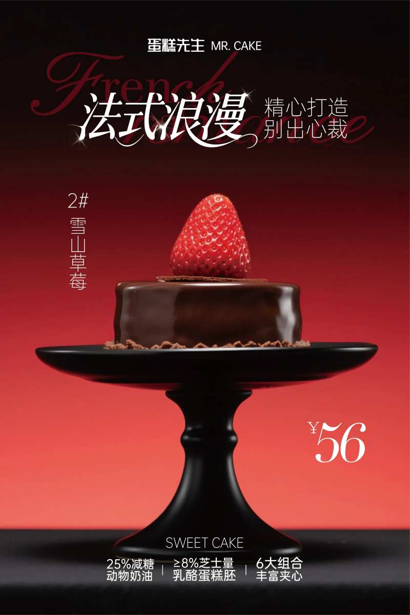 法式草莓蛋糕主视觉海报-采灵感-cailinggan.com