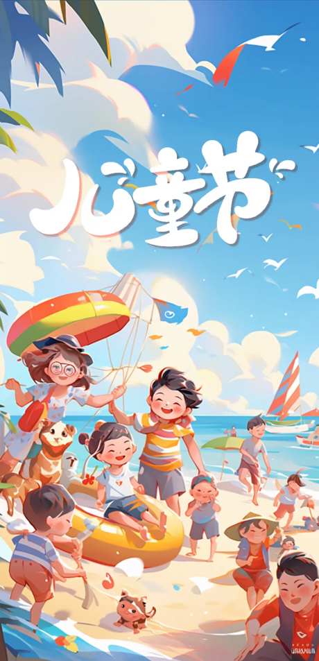  儿童节夏日狂欢派对插画海报-采灵感-https://www.cailinggan.com/