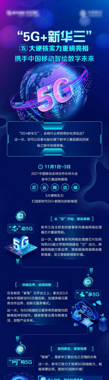 中国移动合作伙伴大会蓝色深底科技长图-采灵感-https://www.cailinggan.com/