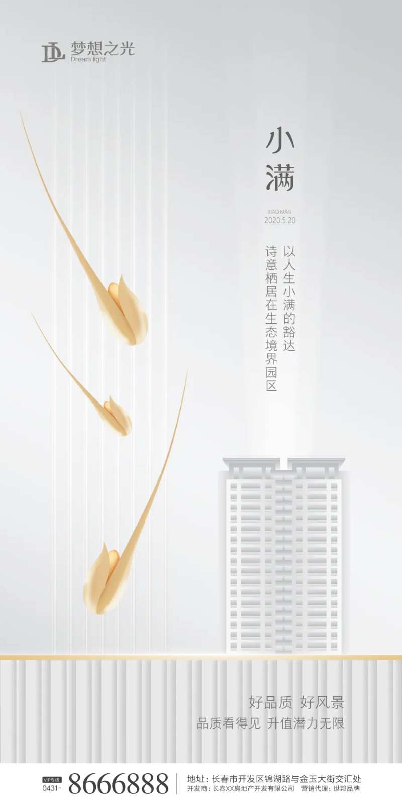 金银色二十四节气简约小满海报-采灵感-cailinggan.com