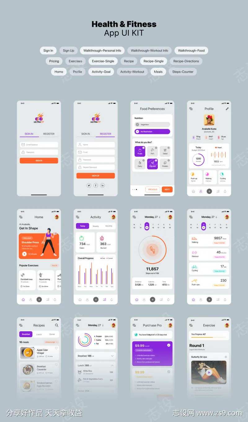 Health & Fitness App ui设计                                                                                                                                                                               -采灵感-cailinggan.com