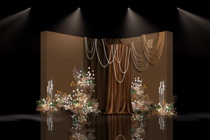 咖色剧场风焦糖色布幔婚礼合影区-采灵感-cailinggan.com