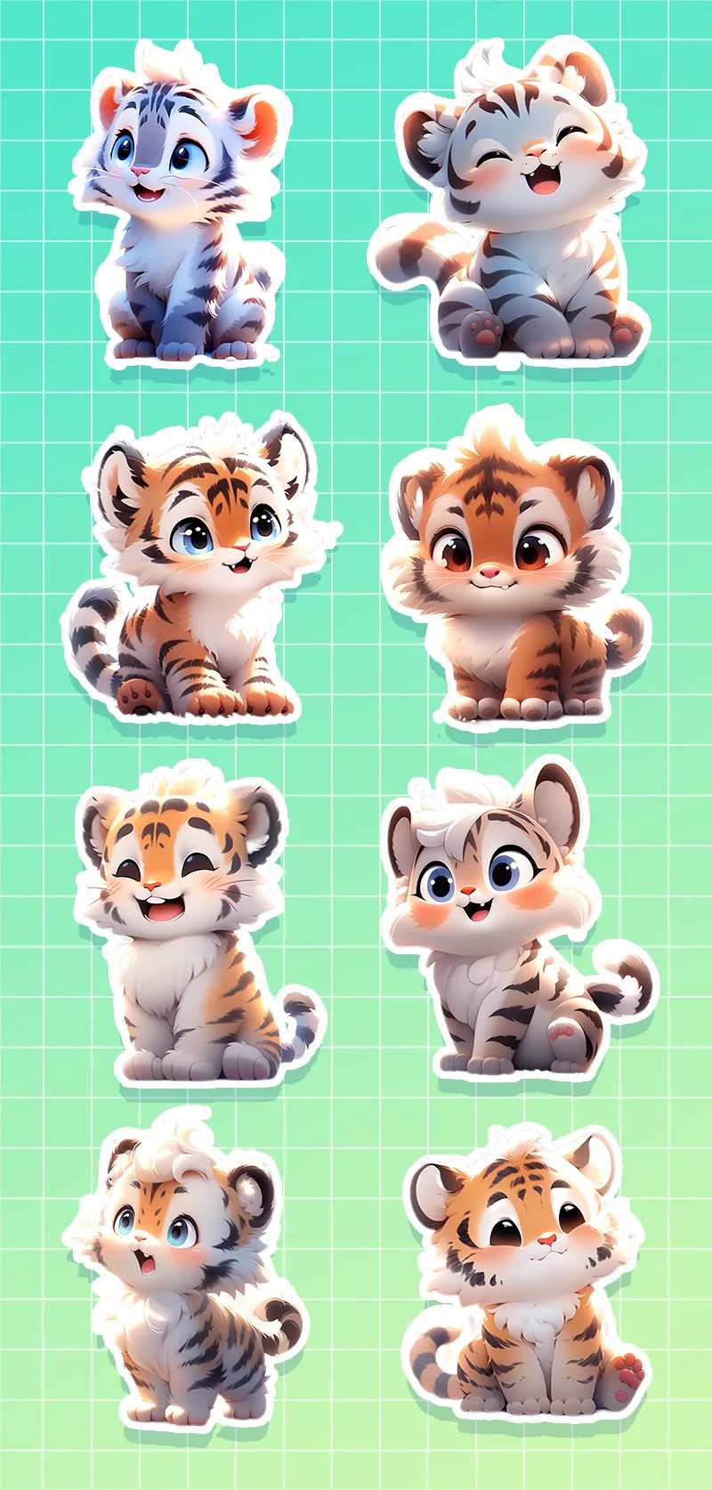 小老虎文创贴纸手举牌卡通插画-采灵感-cailinggan.com
