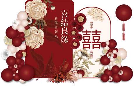 红色牡丹花订婚宴堆头美陈-采灵感-https://www.cailinggan.com/