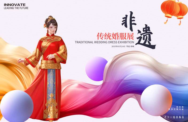 非遗传统婚服展会背景板-采灵感-cailinggan.com