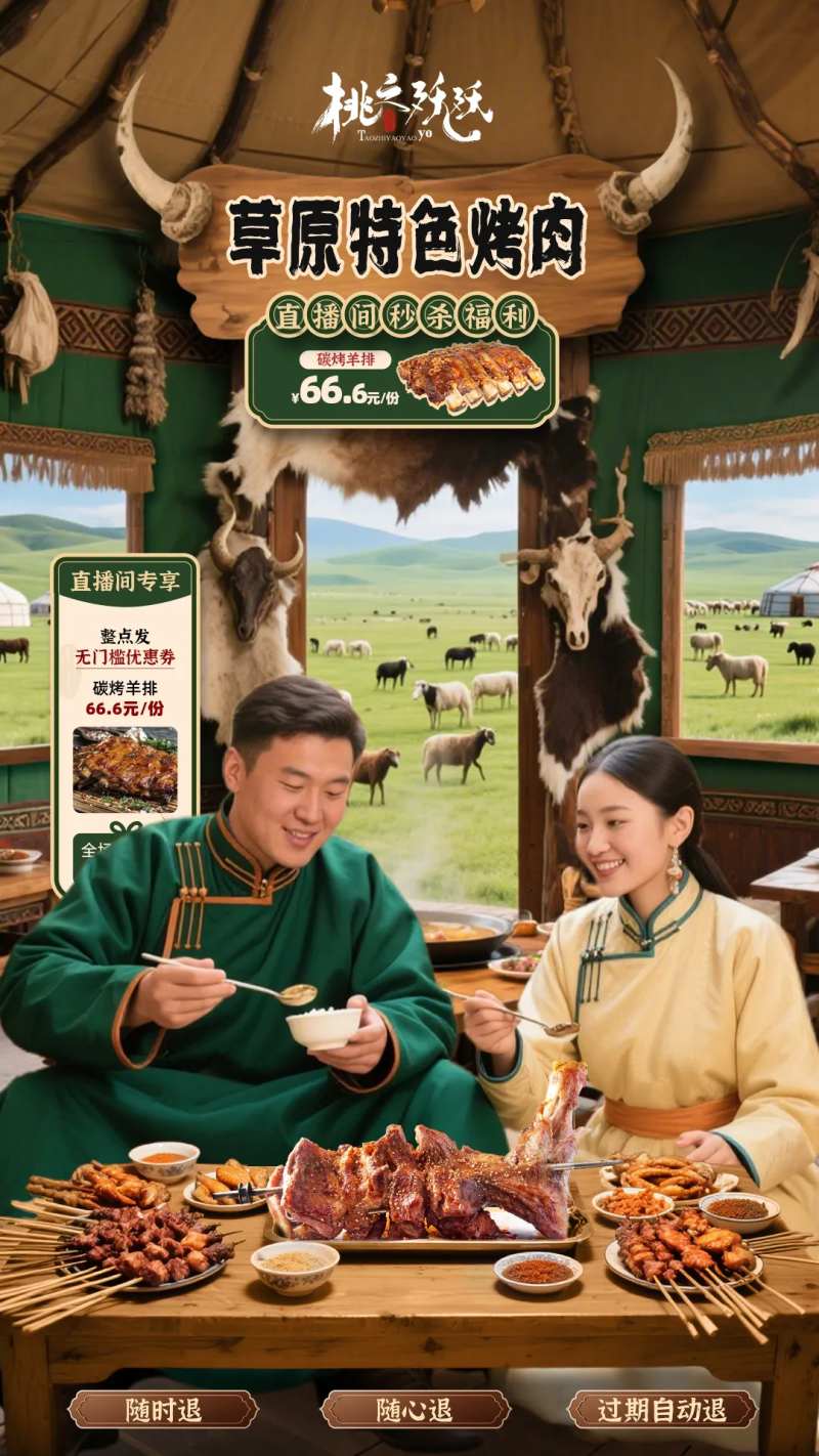 草原牛羊肉烧烤直播背景-采灵感-cailinggan.com