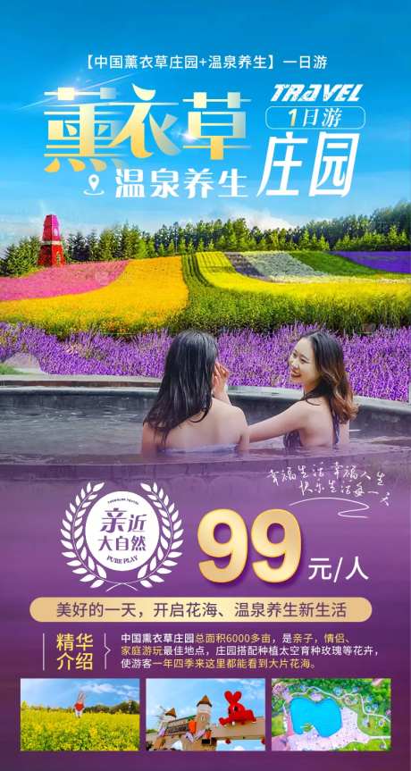 薰衣草庄园温泉游泳旅游 海报-采灵感-https://www.cailinggan.com/