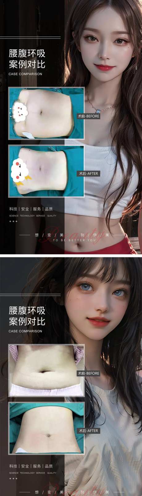 腰腹脂肪环吸案例对比系列海报-采灵感-https://www.cailinggan.com/