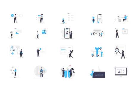 扁平商务生活办公场景插画-采灵感-https://www.cailinggan.com/