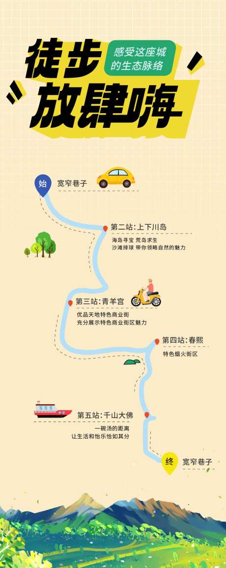 徒步运动旅游景点比赛路线图海报-采灵感-https://www.cailinggan.com/