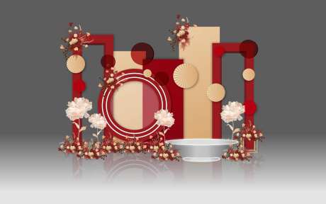 高端简约美陈新春美陈婚礼合影效果-采灵感-https://www.cailinggan.com/