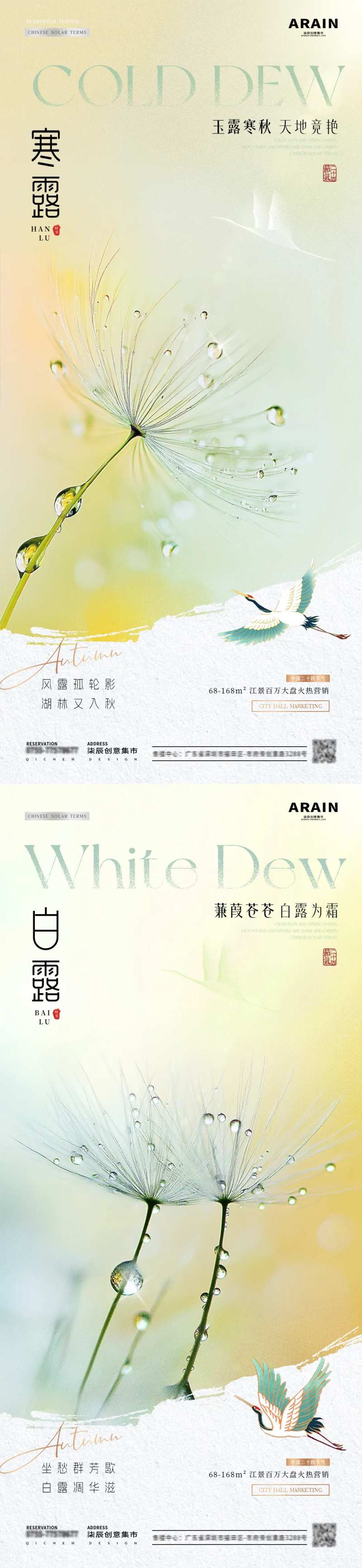 地产白露寒露树叶露珠海报-采灵感-cailinggan.com