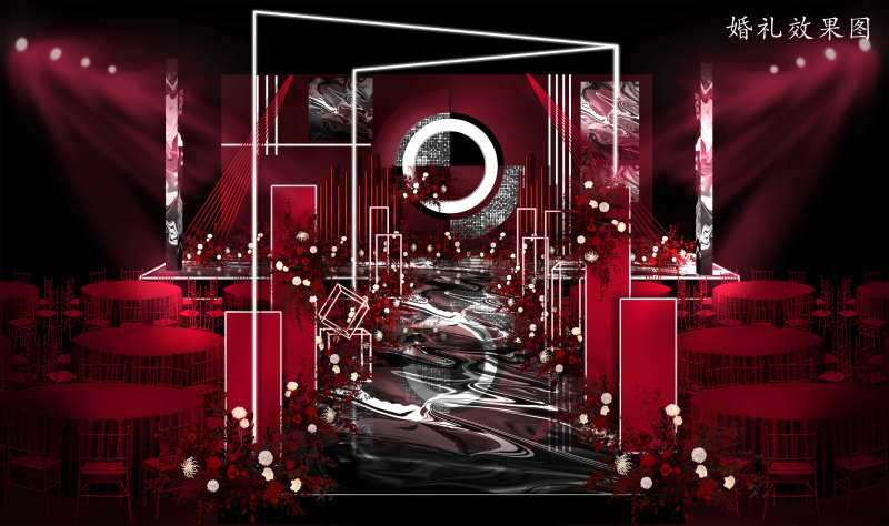 红黑秀场风婚礼效果图-采灵感-cailinggan.com