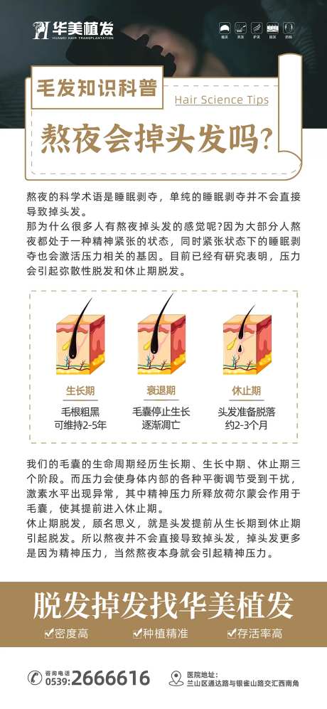 熬夜会掉头发吗知识科普简约海报-采灵感-https://www.cailinggan.com/