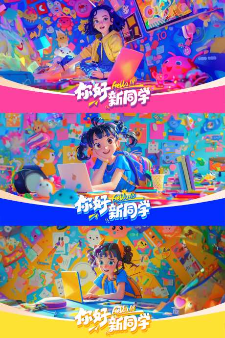 多巴胺女孩开学季海报-采灵感-https://www.cailinggan.com/