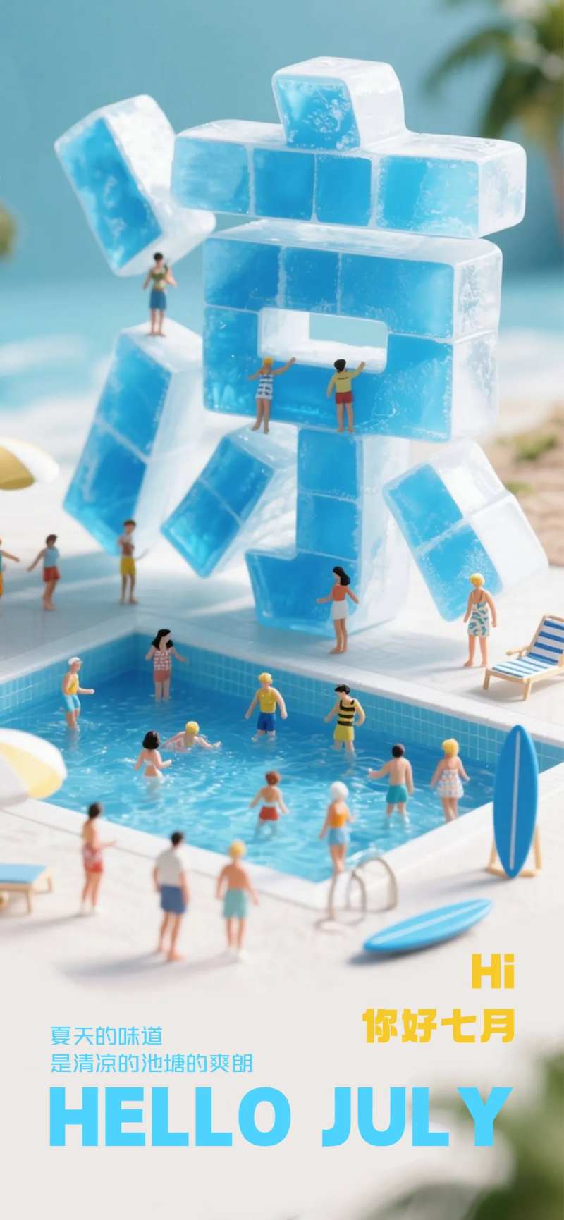 七月你好夏季小清新海报-采灵感-cailinggan.com