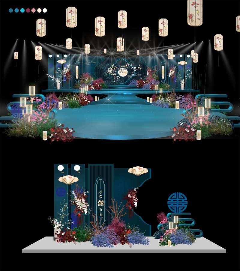 中式青花瓷靛蓝美陈-采灵感-cailinggan.com