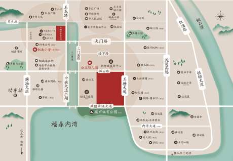 新中式交通路网海湾区位图-采灵感-https://www.cailinggan.com/