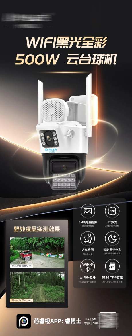 监控摄像头云台球机粽金海报-采灵感-https://www.cailinggan.com/