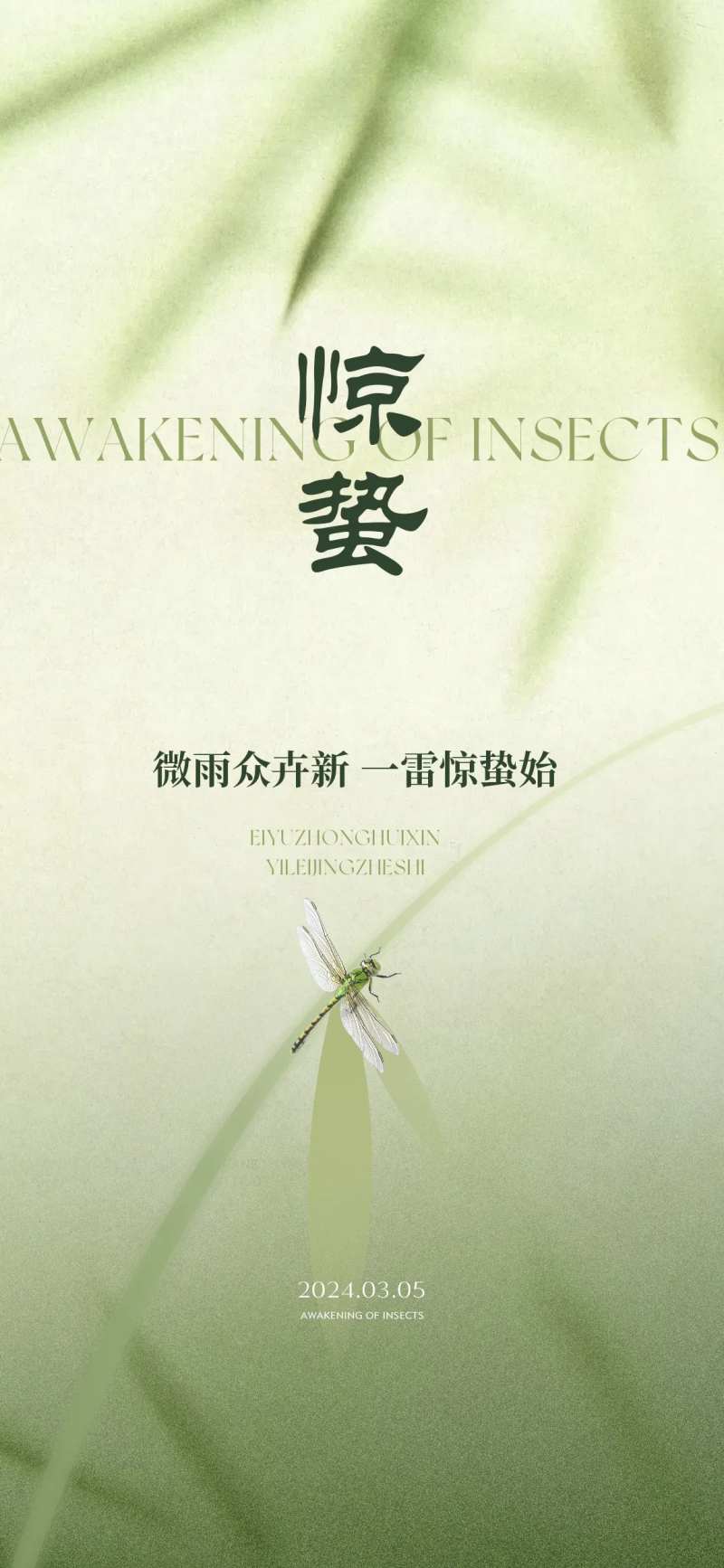 惊蛰节气蜻蜓树叶简约微单-采灵感-cailinggan.com