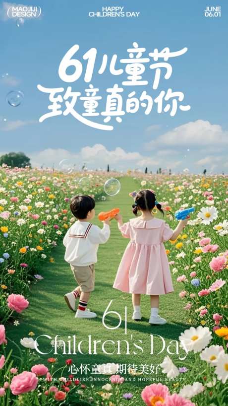 儿童节海报可爱小孩童真快乐玩耍小清新-采灵感-https://www.cailinggan.com/