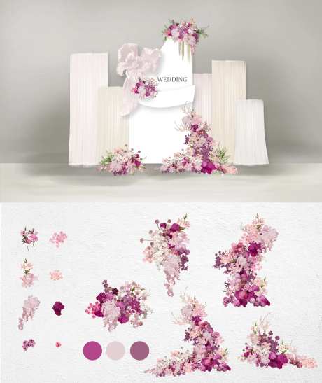 粉白色清新订婚婚礼效果图背景-采灵感-https://www.cailinggan.com/